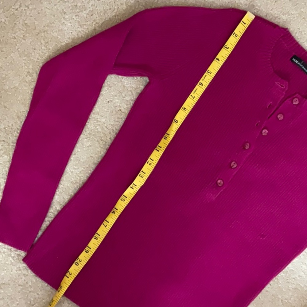 Moda International Ribbed Knit Henley Top Fuchsia - Picture 6 of 6